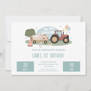 Invitation 1er Anniversaire Animaux de ferme Barnyard Party B