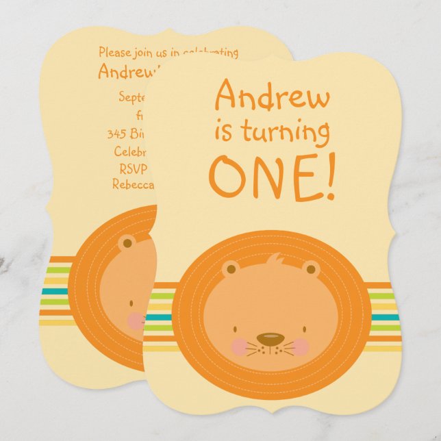 Invitation 1er anniversaire Baby Lion Party (Devant / Derrière)
