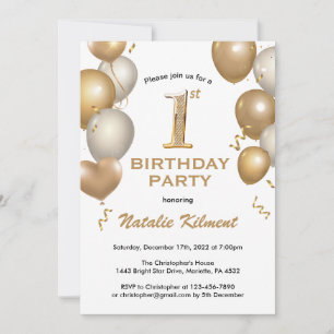 Invitation 1er Anniversaire Ballons à Parties scintillant bla