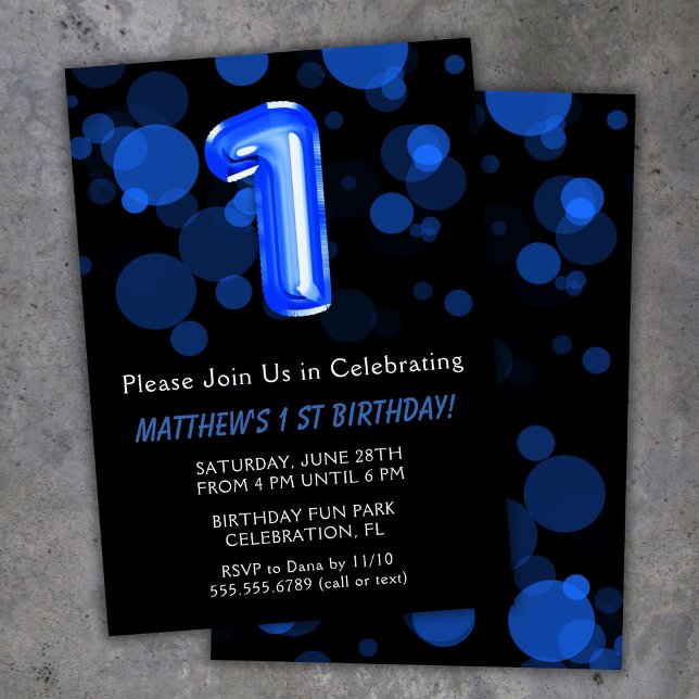 Invitation 1er anniversaire Ballons Enfants Blue Boy Party (Créateur téléchargé)