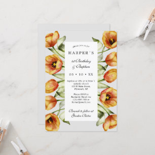 Invitation 1er Anniversaire Baptême fleurs et tulipes de prin