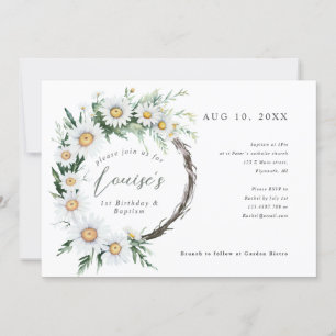 Invitation 1er anniversaire Baptême marguerite couronne