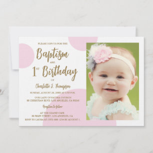 Invitation 1er Anniversaire Baptême Photo Pink Gold Custom