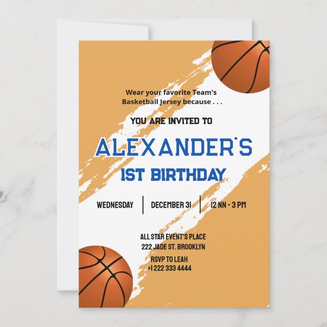 Invitation 1er Anniversaire Basketball Anniversaire Bash Invi (Devant)