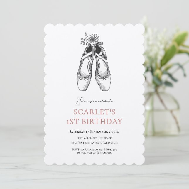 Invitation 1er Anniversaire Bébé Fille Noir et Blanc (Debout devant)
