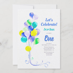 Invitation 1er anniversaire Blue Balloon Party
