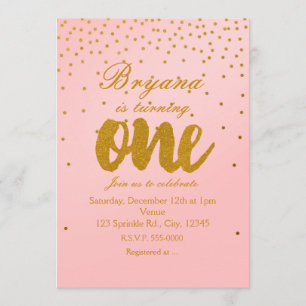 Invitation 1er Anniversaire Blush Pink & Gold Confetti Invita