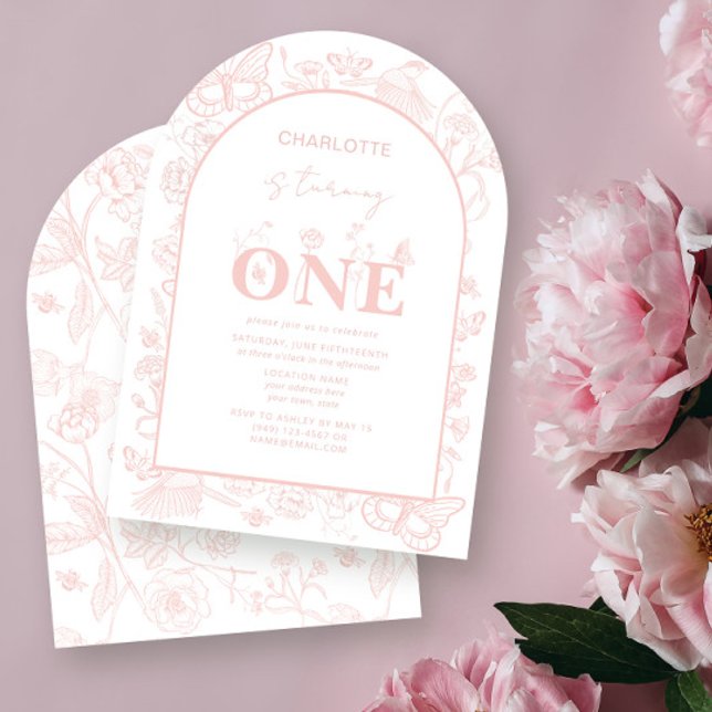 Invitation 1er Anniversaire Blush Rose Floral devient un (Créateur téléchargé)