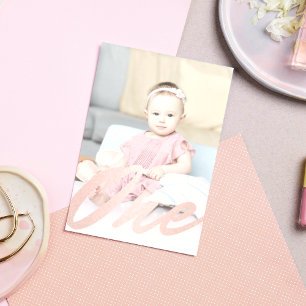 Invitation 1er Anniversaire Blush Rose Rose Gold Girl Photo