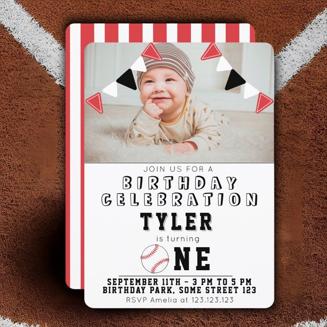 Invitation 1er Anniversaire Boules de Baseball Mignonnes Enfa (Créateur téléchargé)