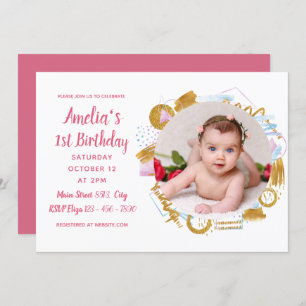 Invitation 1er Anniversaire - Cadre photo Delicic Gold Spash