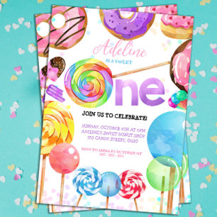 Invitation 1er anniversaire Candyland Lollypop sucré bonbons