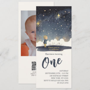 Invitation 1er Anniversaire Céleste Étoiles Aquarelle Garçon
