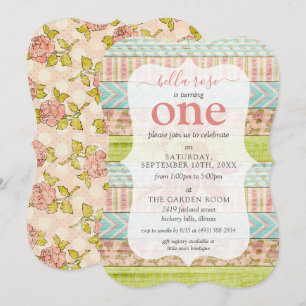 Invitation 1er Anniversaire Chic Rose Chic Cottage Bois Flora