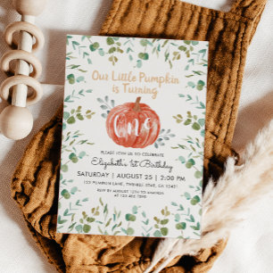 Invitation 1er Anniversaire Citrouille & Eucalyptus