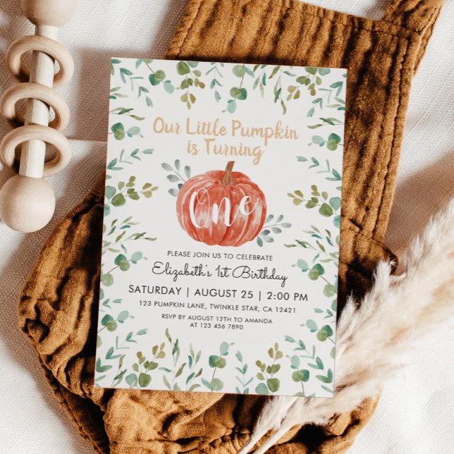 Invitation 1er Anniversaire Citrouille & Eucalyptus (Créateur téléchargé)