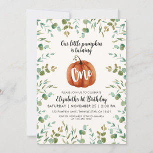 Invitation 1er Anniversaire Citrouille & Eucalyptus
