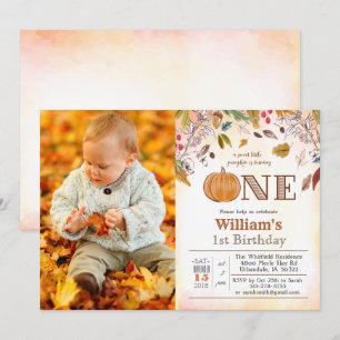 Invitation 1er anniversaire Citrouille Rustic Feuilles Invita