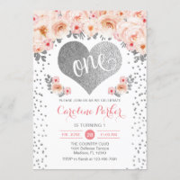 1er anniversaire - Coeur d'argent Blanc rose flora