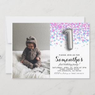 Invitation 1er anniversaire Confetti Portrait