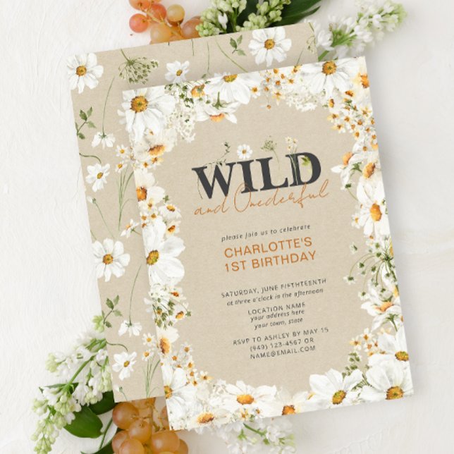 Invitation 1er anniversaire Daisy Wild & Onederful Terracotta (1st Birthday Invitation)