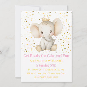 Invitation 1er anniversaire de bébé éléphant princesse person