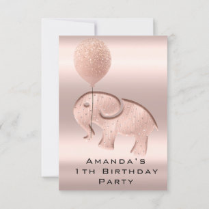 Invitation 1er anniversaire de fête Rose douche Elephant Girl