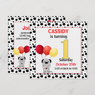 Invitation 1er anniversaire de l'enfant Dalmatien rouge et ja