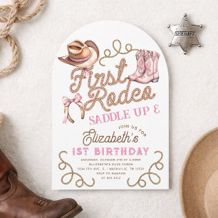 Invitation 1er Anniversaire de Rodeo Fille Rose Premier Anniv
