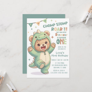 Invitation 1er anniversaire Dino   Dinosaur en peluche adorab