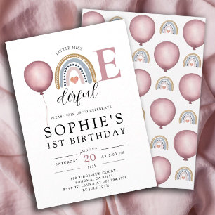 Invitation 1er anniversaire d'une jeune fille arc-en-ciel