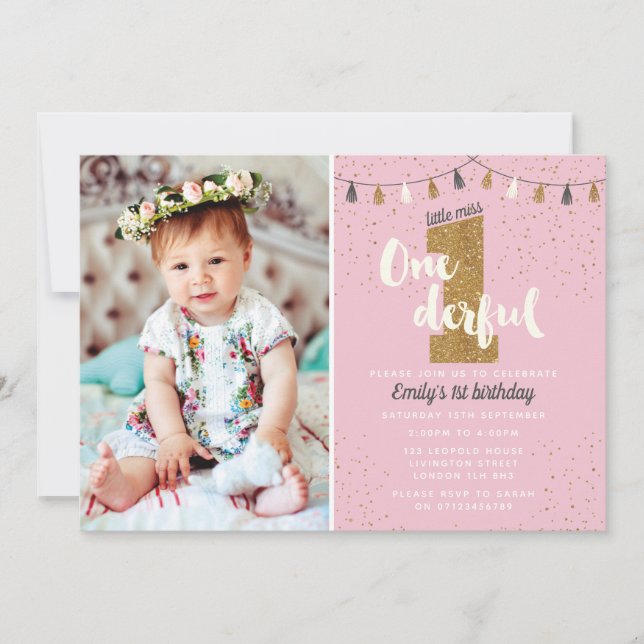 Invitation 1er anniversaire - Fête de parties scintillant pou (Devant)