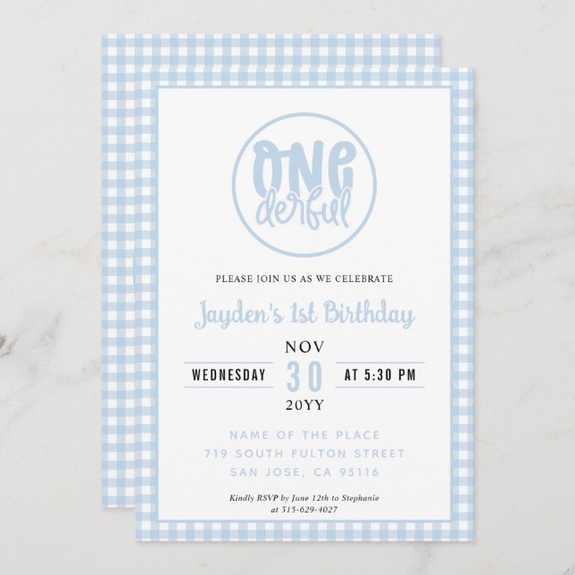 Invitation 1er Anniversaire Fête Mignonne Onederful Pastel Bl (Devant / Derrière)