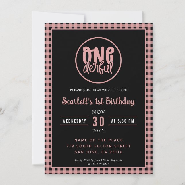 Invitation 1er anniversaire fête mignonne Onederful premier a (Devant)