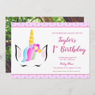 Invitation 1er anniversaire fête Unicorn Photo