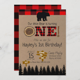 Invitation 1er anniversaire Flannel Little Bear Thème Anniver