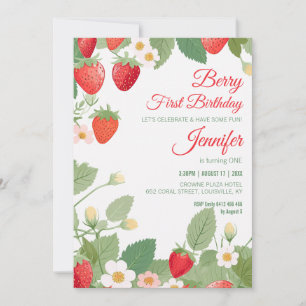 Invitation 1er Anniversaire Fraise Thème Berry Premier Annive