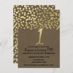 Invitation 1er anniversaire Gold Foil Moderne Chic Rustique K