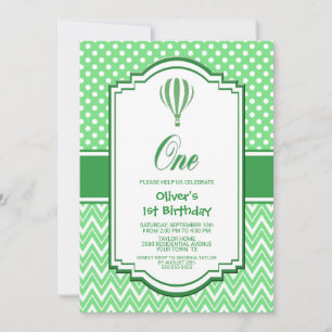 Invitation 1er anniversaire Green Hot Air Balloon Party