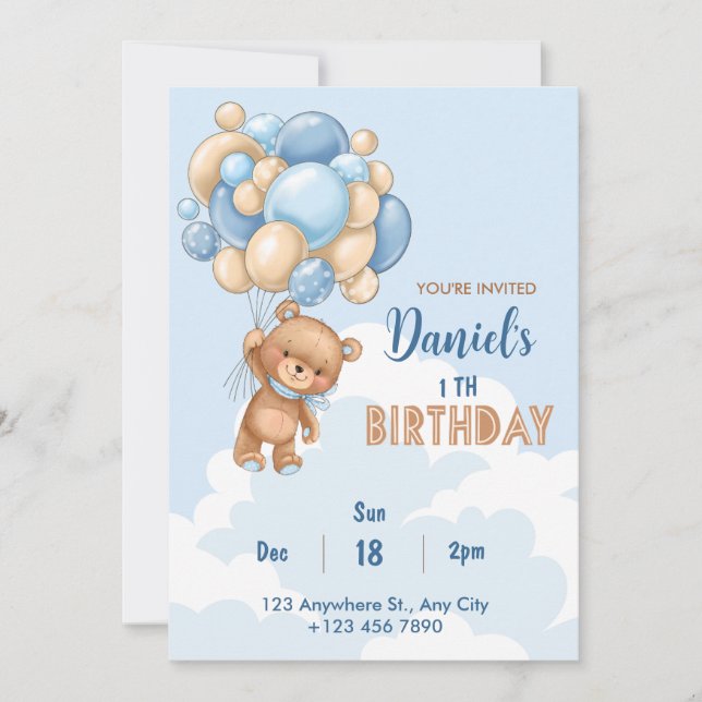 Invitation 1er Anniversaire Invitation, baby shower invitatio (Devant)