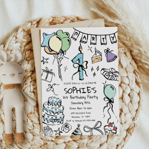 Invitation 1er anniversaire Invitation, main dessinée Anniver