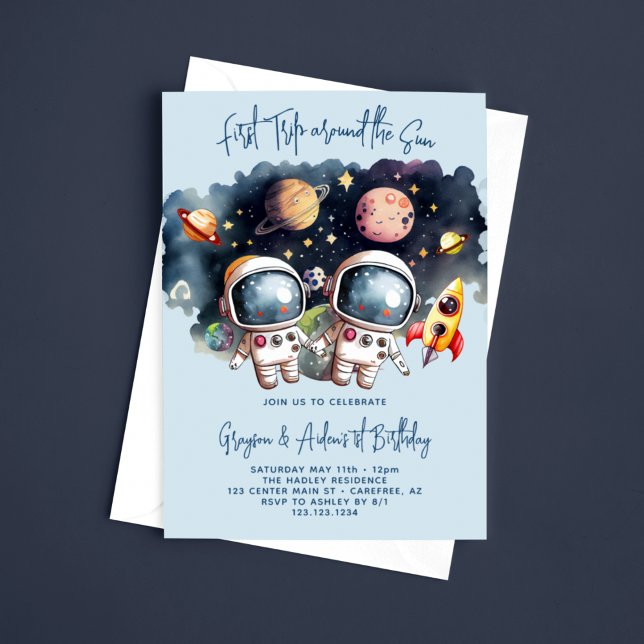 Invitation 1er Anniversaire Jumeaux Garçons Astron (Créateur téléchargé)