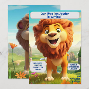 Invitation 1er Anniversaire Lion Nom personnalisé Âge Enfants