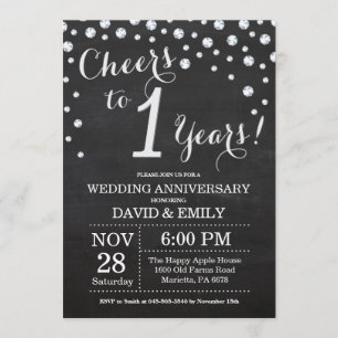 Invitation 1er anniversaire Mariage Chalkboard Black Silver