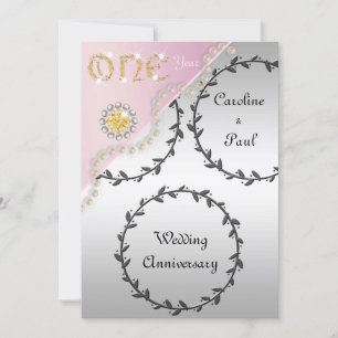 Invitation 1er Anniversaire Mariage Embossé Argent Rose Or