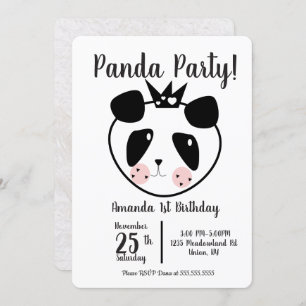 Invitation 1er anniversaire Moderne Cute Panda