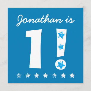 Invitation 1er anniversaire Nom personnalisé bleu pour le gar