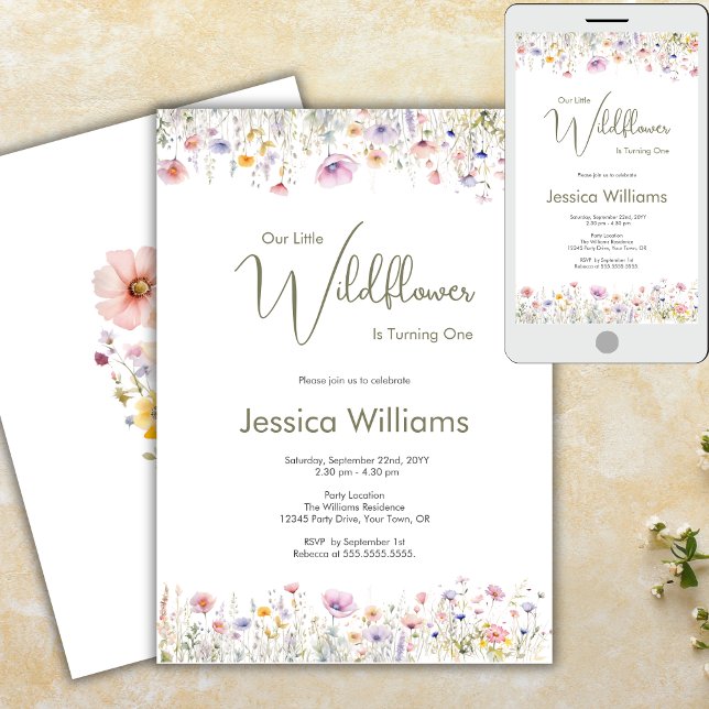 Invitation 1er anniversaire Notre petit Fleur sauvage qui tou (Créateur téléchargé)