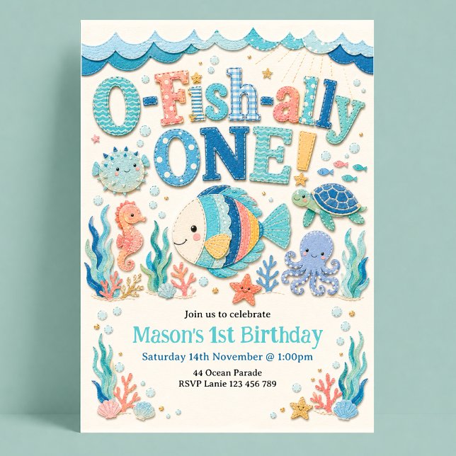 Invitation 1er Anniversaire O-Fish-Ally Un Poisson de Mer Pie (Créateur téléchargé)