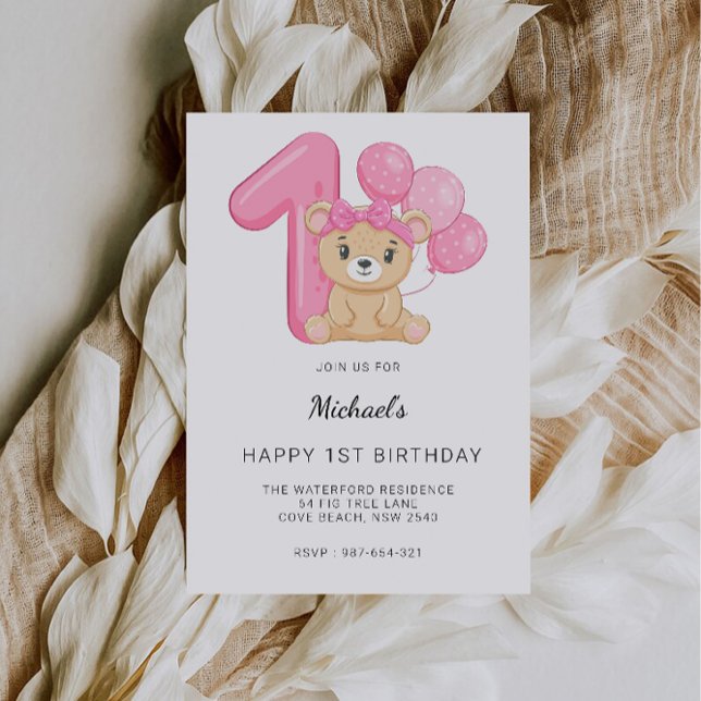 Invitation 1er anniversaire, ours en peluche (1st Birthday, Teddy Bear Invitation)